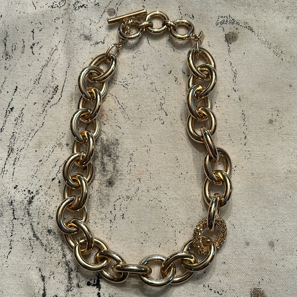 Banana Republic Chunky Gold Tone Necklace with 1 Pave Link